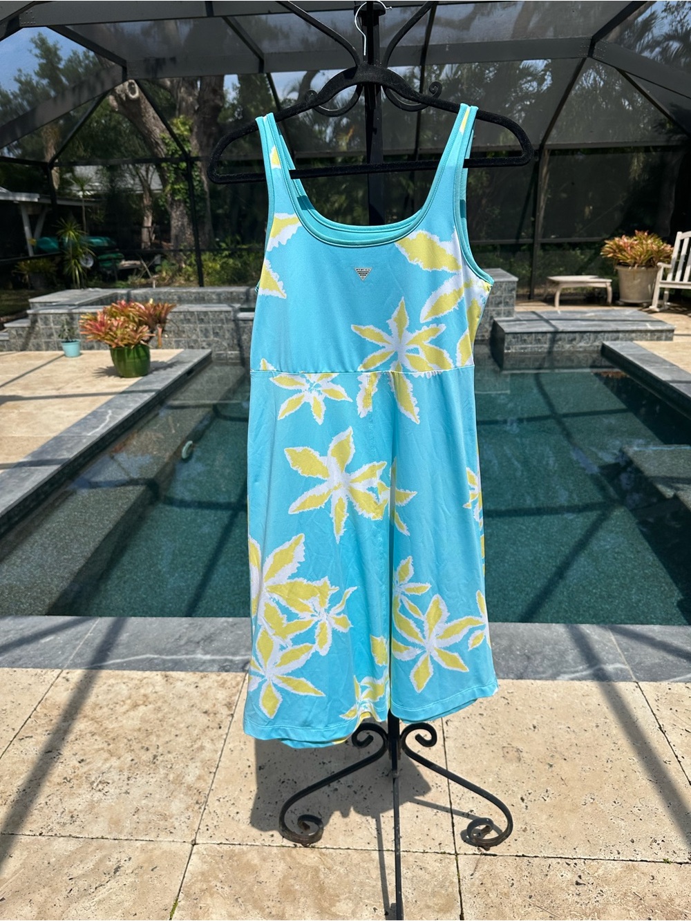 Columbia PFG Sleeveless Large Print Floral Aqua Yellow & White Dress - Size MED - Picture 9 of 9